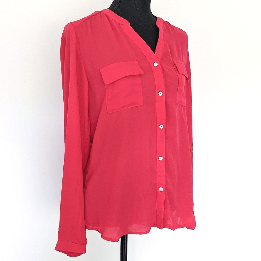 Sheer Hot Pink Button Up Blouse
